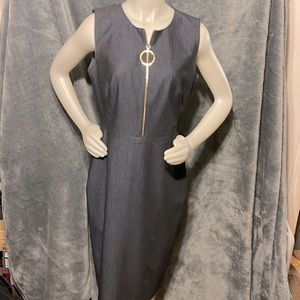 Jean look classy dress with front zipper